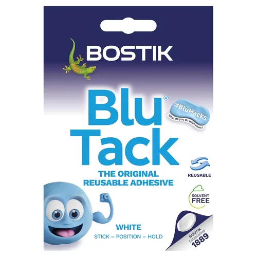 Vista 9 de Bostik Blu Tack, adhesivo reutilizable multiusos, limpio, seguro y fácil de usar, no tóxico, tamaño práctico, color: azul (paquete de 4)
