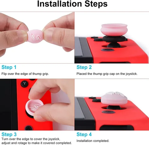 Vista 8 de PERFECTSIGHT Lindas tapas de agarre para pulgar compatibles con consola Nintendo Switch OLEDLite, cubierta de botón analógico de silicona suave