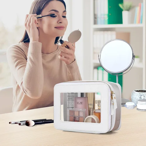 Vista 3 de Pinkmik Pequeña bolsa de maquillaje transparente, mini estuche para cosméticos, bolsa de aseo impermeable con cremallera, organizador de bolsos