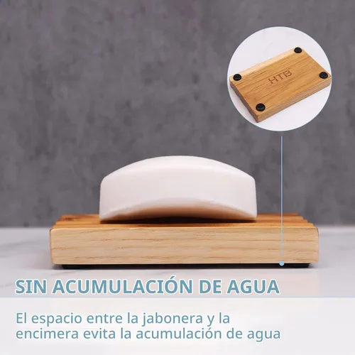 Vista 7 de HTB - Jabonera de teca para ducha, paquete de 2 unidades de HTB, soporte decorativo de madera para jabón de baño, diseño de base elevada