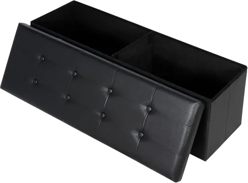 Vista 16 de LEMY - Banco de almacenamiento otomano plegable de 43 pulgadas, taburete reposapiés con divisor de madera y gran espacio de almacenamiento, banco
