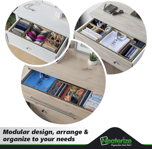 Vista 8 de Organizador de Cajones para Ropa Juego de 12 Beige - Organizador de Cómoda Para Guardería, Dormitorio, Armario - Los Organizadores Perfectos de Ropa