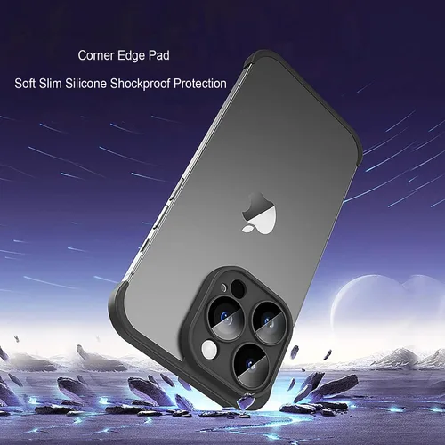Vista 4 de Funda para iPhone 15 Pro con protector de lente de cámara, almohadilla de borde de esquina sin marco, suave y delgada de silicona TPU a prueba