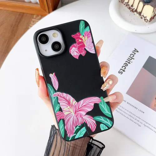 Vista 5 de DEFBSC Compatible con iPhone 11, diseño de estampado de flores, funda de TPU suave para teléfono, delgada, elegante, a prueba de golpes, para Negro