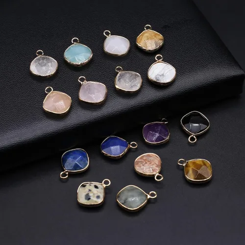 Vista 6 de Zotoone 8 colgantes de piedra natural cuadrados de cuarzo rosa, amazonita, oro, cristales curativos, dijes de piedra para hacer joyas, collares