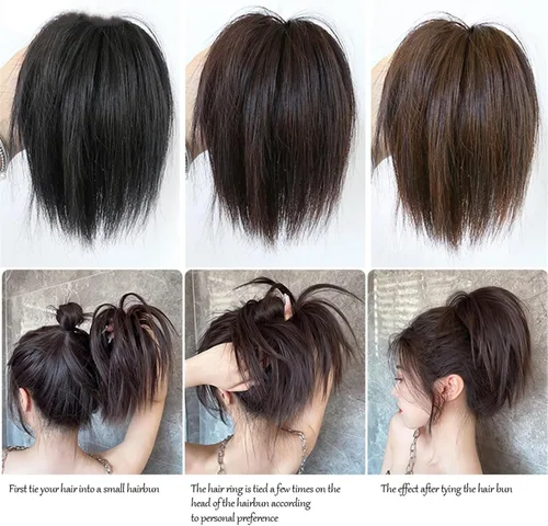 Vista 7 de GRFIT Hair Bun Chignon Synthetic Hair Bun Extensions Messy Fluffy Straight Hair Elastic Band Chignon Scrunchy Wrap Updo False Hair Pieces for Women