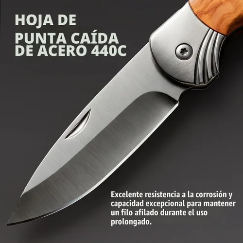 Vista 5 de Para Hombre - Cuchillo de bolsillo plegable con mango de madera -Grand Way 6651 3. Madera dorada