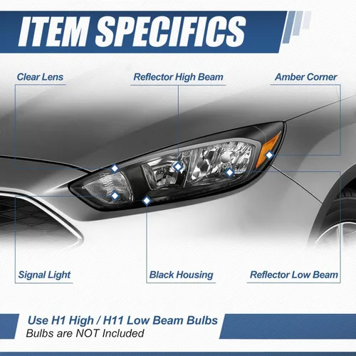 Vista 2 de Auto Dynasty Conjunto de faros delanteros compatible con Ford Focus de 3ª generación, 2015, 2016, 2017, 2018, repuesto de faros halógenos