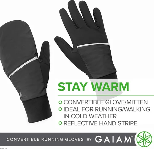 Vista 2 de Gaiam Guantes de correr para mujer convertibles compatibles con pantalla táctil, equipo de correr cálido de invierno para mujer