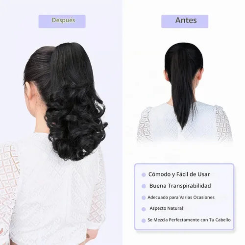 Vista 5 de extensión de cola de caballo, extensión de pelo con pinza de 12" cola de caballo rizada corta Extensión de pelo sintético de aspecto natural