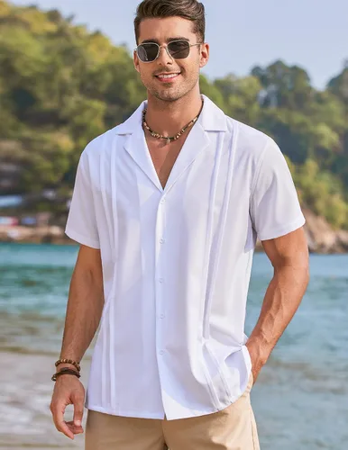 Vista 2 de COOFANDYMen'sCubanGuayaberaShirtsShortSleeveButtonDownShirtsSummerBeachShirts