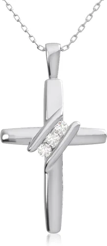 Vista 6 de Collar con colgante de cruz de tres piedras de diamantes de 10 quilates (0.05 cttw, I-JI2-I3) de 18 pulgadas, Diamante y oro, Diamante