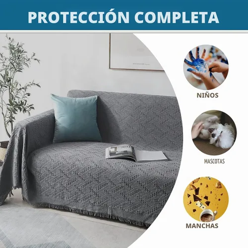 Vista 4 de Homcosan Fundas para sofá, funda de toalla de algodón de punto geométrico para sofá de 2 plazas, muebles de sofá, protector de mascotas, mantas