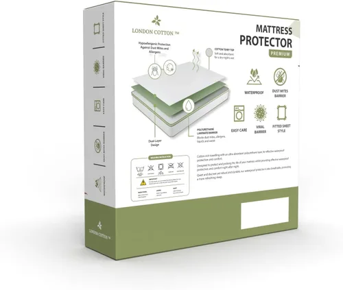 Vista 4 de Protector de colchón premium tamaño individual XL, 100% impermeable, protector de colchón transpirable, bolsillo profundo, lavable, funda de cama