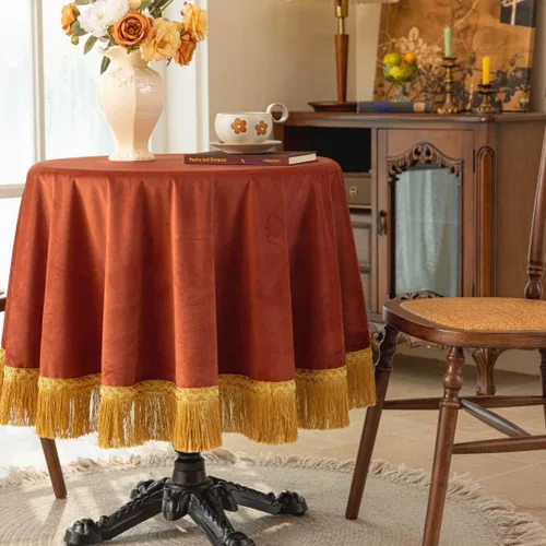 Vista 26 de F-CHU - Funda de terciopelo negro de lujo para mesita de noche con flecos dorados, mantel decorativo para mesita de noche, a prueba de polvo