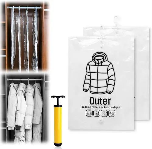 Vista 11 de Bolsas de almacenamiento colgantes al vacío, bolsa de almacenamiento reutilizable para colgar compresible, bolsas ahorradoras de espacio con bombas