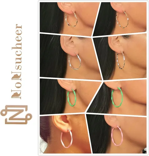 Vista 5 de Nonsucheer 10 pares de aretes para mujer, aretes coloridos Y2K, aro de tubo pequeño y aro grueso, paquete de regalo de joyería para mujeres y niñas