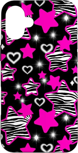 Vista 23 de Carcasa para iPhone 16 McBling Estética Zebra Print Stars Hearts Rosa Negro Y2K