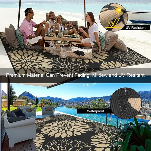 Vista 7 de Ileading Alfombra impermeable para exteriores de 5 x 8 pies, reversible, de paja de plástico, portátil, para interiores y exteriores, caravana