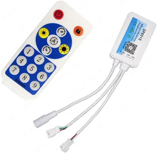Vista 2 de WS2812B WS2811 1903 Micrófono incorporado Música SP601E Controlador Bluetooth con puertos de salida de señal dual para módulo LED Pixel Strip Light