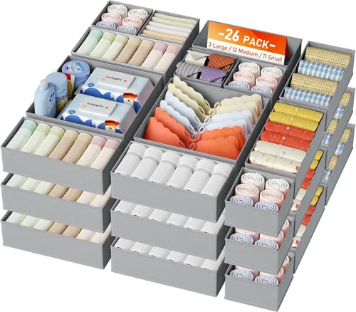 Vista 18 de DIMJ Organizador de cajones para ropa, paquete de 6 unidades, organizadores plegables para bebé, organizador de almacenamiento y cómoda