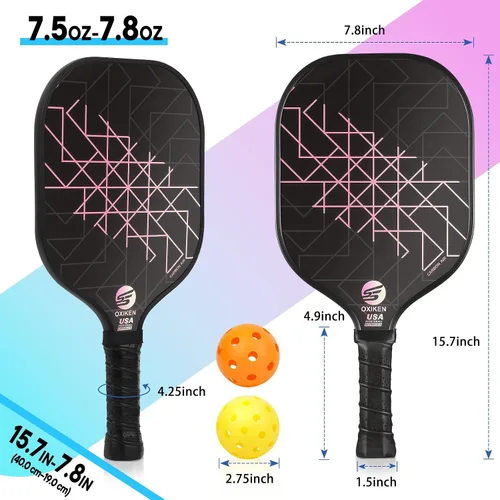 Vista 4 de Juego de 2 palas de pickleball aprobadas por USAPA de fibra de carbono (CHS) núcleo de panal de polipropileno, agarre antideslizante que absorbe
