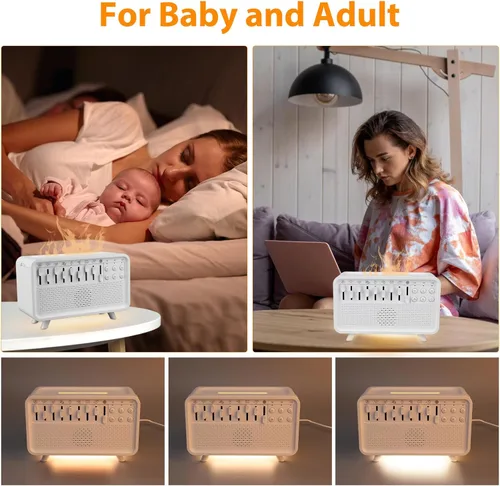 Vista 4 de Máquina de ruido blanco con difusor de aceite esencial y luz nocturna, terapia de sonido portátil para adultos/bebés, 8 sonidos naturales