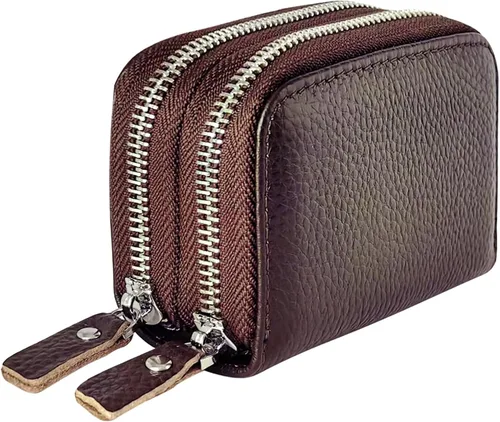 Vista 60 de Cartera de cuero para mujer, con doble tarjeta, tarjetero con cremallera, múltiples compartimentos, bloqueo RFID C-W-1, Rosado, Talla única