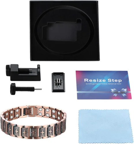 Vista 6 de Wincone Pulsera magnética de cobre para hombres artritis y síndrome del túnel carpiano alivio del dolor confirmación de la cruz cristiana 9999 cobre