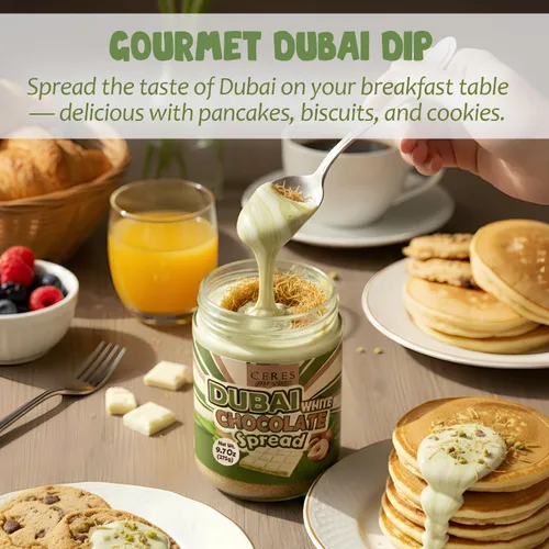 Vista 6 de Dubai - Chocolate blanco untable - Pistacho untable con filo tostado, chocolate gourmet para el desayuno - 9.7 onzas