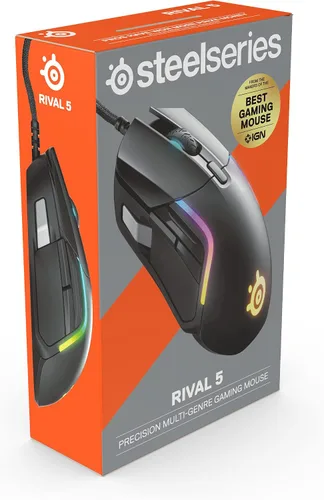 Vista 8 de SteelSeries Rival 5 mouse para videojuegos con iluminación RGB PrismSync y 9botones programables, para videojuegos FPS, MOBA, MMO y battle royale
