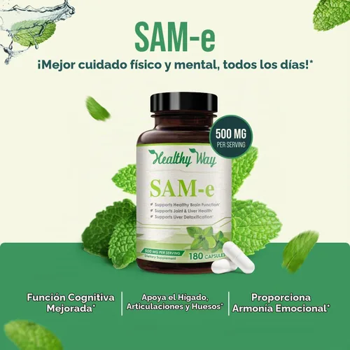 Vista 4 de Suplemento SAM-e de 500 mg – Cápsulas de S-adenosil-L-metionina de 500 mg de alta resistencia para el hígado cerebral y el estado de ánimo, alta