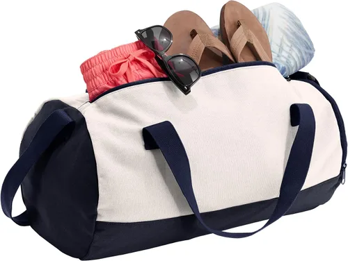 Vista 3 de Bolsa de lona de barril de algodón personalizado, Azul marino verdaderoblanco suave