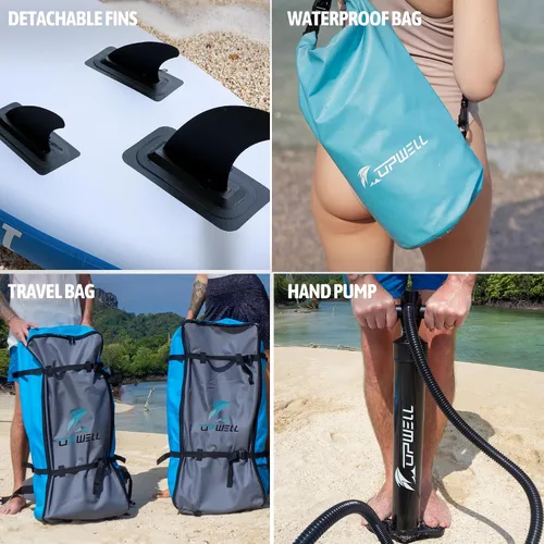 Vista 3 de 11'2”/11'/10'6” Inflatable Stand Up Paddle Board with sup Accessories Including Backpack, Repairing Kits, Non-Slip Deck, Leash, 3 Fins, Paddle and