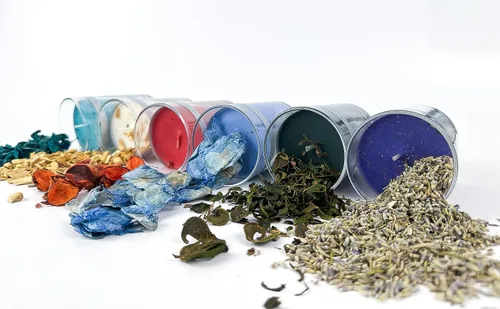 Vista 7 de Red Flower Vela con tapa de pétalo de lavanda francesa, lavanda francesa
