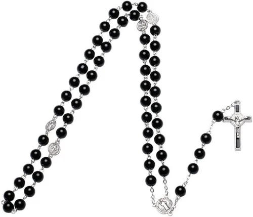 Vista 5 de Rnivida Collar de cuentas de rosario con crucifijo de Jesús, regalos de oración católica