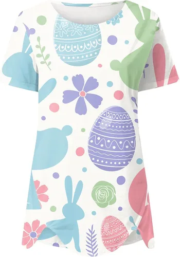 Vista 2 de Camiseta transpirable de manga corta para mujer, con estampado de Pascua, corte clásico, corte ajustado, cuello redondo