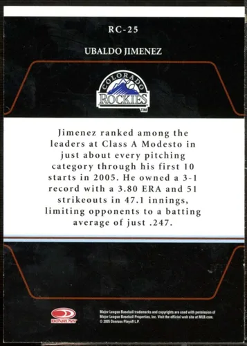 Vista 2 de Ubaldo Jimenez Rookie Card 2005 Zenith Roll Call Autographs #25
