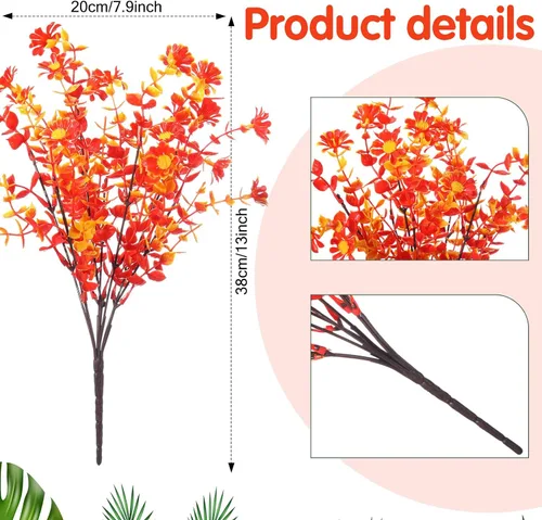 Vista 3 de Geosar 24 paquetes de flores artificiales de otoño para exteriores, resistentes a los rayos UV, flores amarillas y naranjas, flores falsas