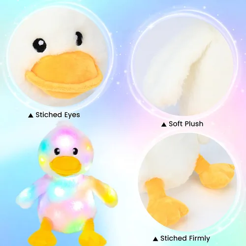 Vista 6 de Hopearl Pato de peluche LED que se ilumina, patito relleno de animal de granja flexible, luces nocturnas que brillan en la oscuridad, regalos