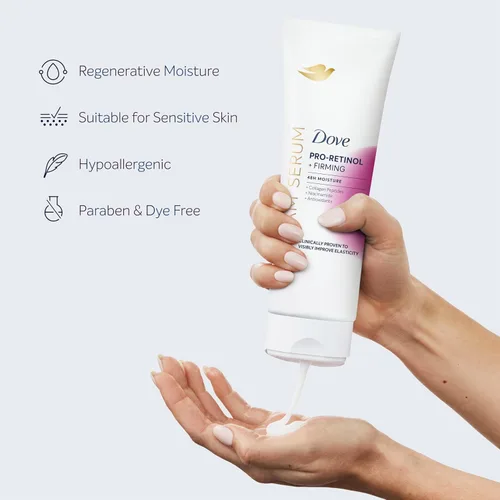 Vista 18 de Dove Suero Crema Pro-Retinol + Reafirmante para Elasticidad y Firmeza, con Péptidos de Colágeno, Niacinamida y Antioxidantes, Loción, 8 oz