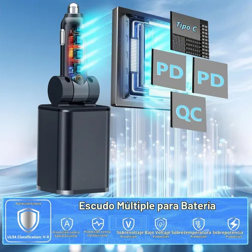 Vista 6 de Cargador retráctil certificado MFi de Apple, cargador de coche de 120W PD Bronce negro