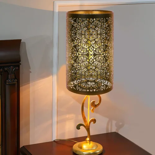 Vista 9 de KALLORY Pantalla hueca de metal tallado de hierro para lámpara decorativa de mesa, 7.87 x 4.72 x 4.72 pulgadas, elegante difusor de luz para sala