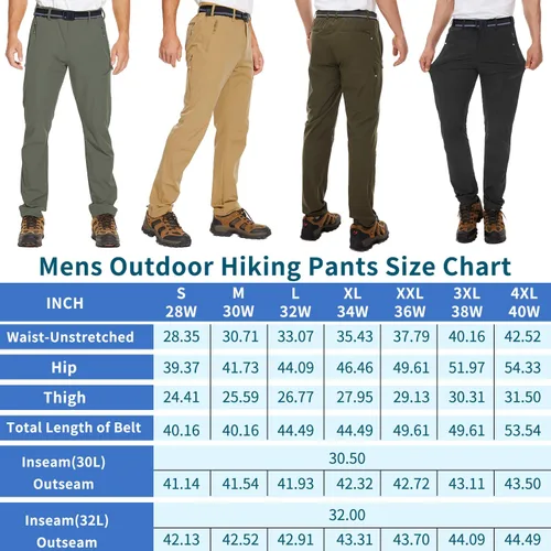 Vista 5 de NOUKOW Pantalones de senderismo para hombre, de secado rápido, ligeros, impermeables, elásticos, 6 bolsillos con cremallera y cinturón