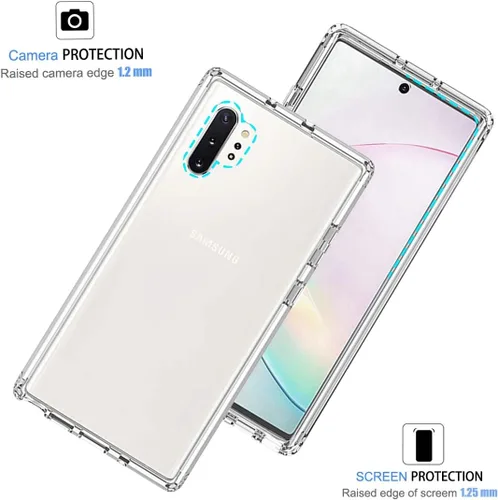 Vista 2 de Funda para teléfono Galaxy Note 10 Plus SM-N975U con protector de pantalla de vidrio templado, carcasa protectora de cuerpo completo transparente