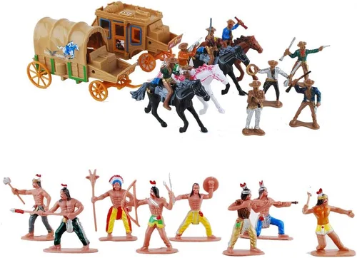 Vista 2 de NWFashion 55 unids/set West Cowboys American Indians Figura de plástico Playset Accesorios