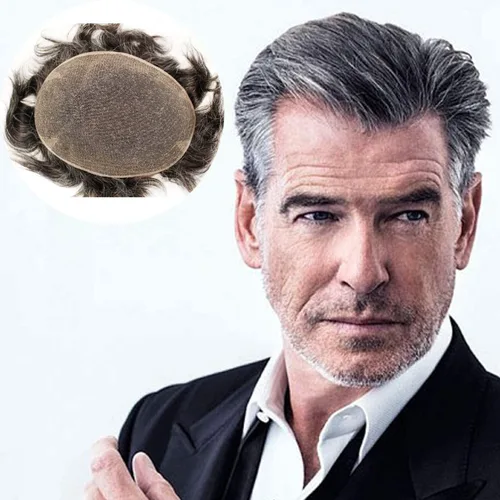 Vista 13 de Voloria Swiss Full Lace Toupee Europeo Real Cabello Humano Reemplazo para Hombres Hairpiece #18 Rubio Ceniza Marrón