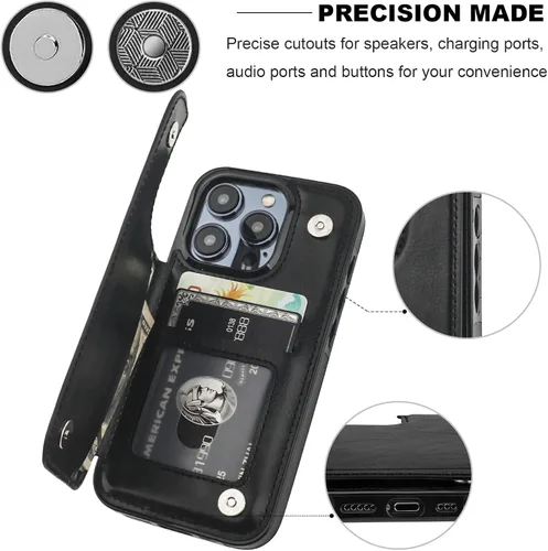 Vista 6 de ONETOP - Funda tipo cartera compatible con iPhone 15 Pro con soporte para tarjetas, funda de piel sintética con soporte y ranuras para tarjetas