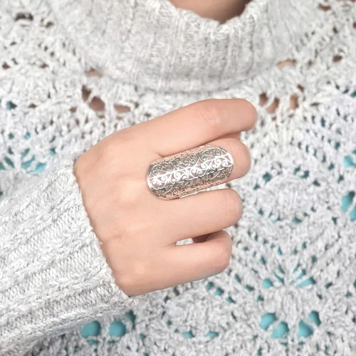 Vista 3 de Boho-Magic Anillo de plata de ley para mujer, banda ancha grande, dedo completo