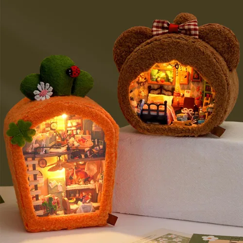 Vista 5 de Casa de muñecas en miniatura DIY con luces LED, cabina moderna creativa hecha a mano, mini modelo de casa, escena de muebles, mini artesanía
